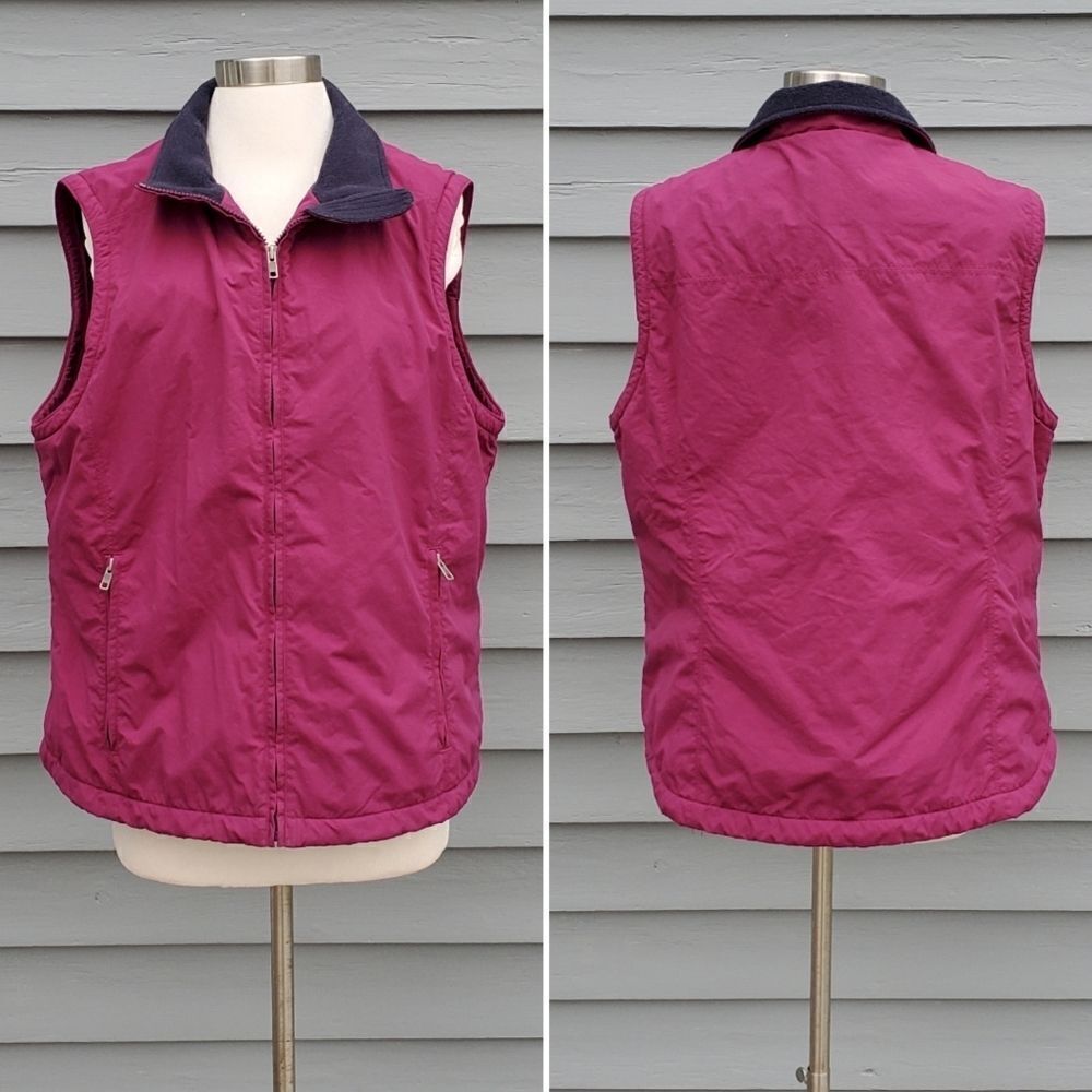 L.L.Bean Raspberry Pink Fleece Lined Full Zip Winter Fall Vest Woman's Large Reg - Picture 5 of 5